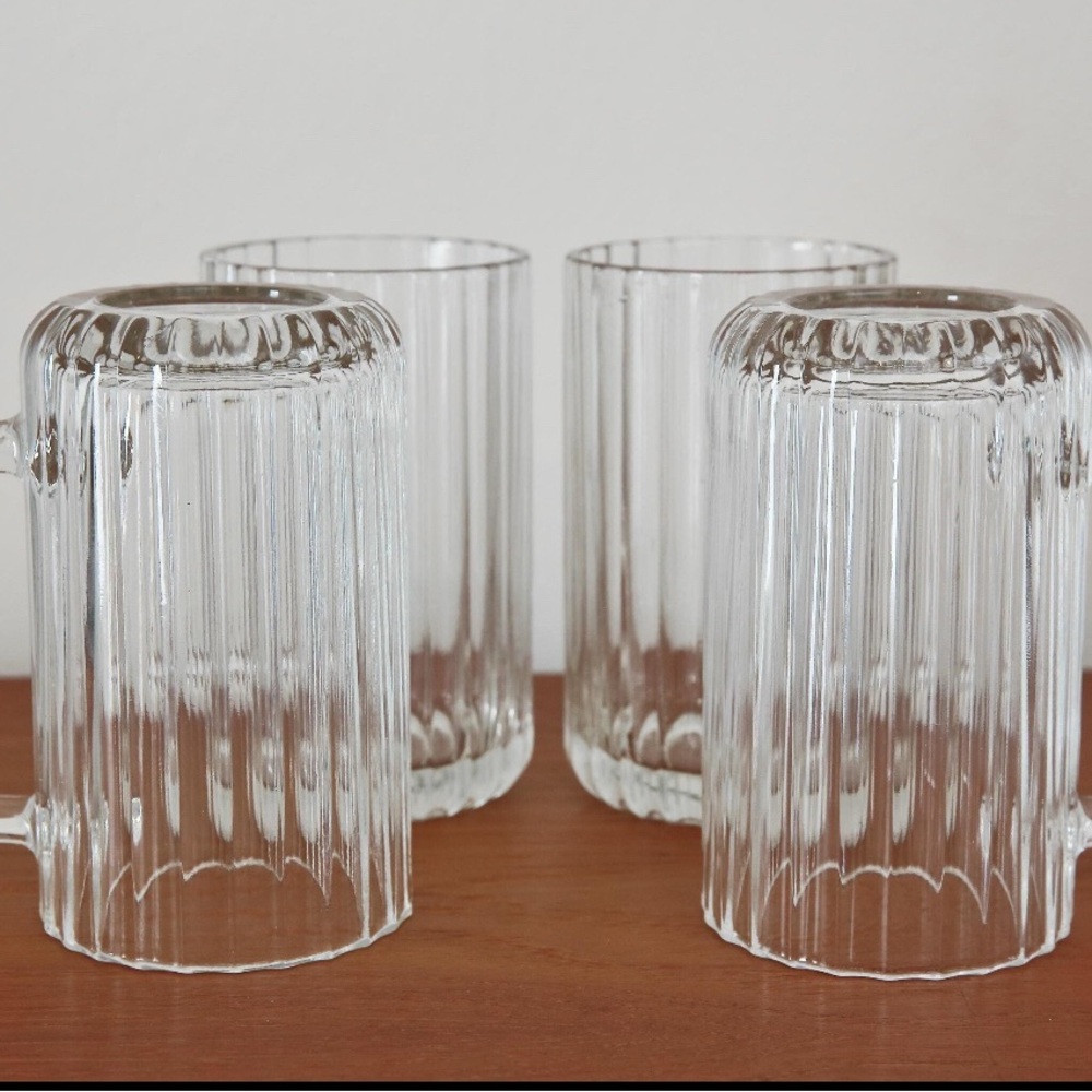 Vintage 🍵 Set of Clear Fluted Glass Coffee, Tea or Beer Mugs